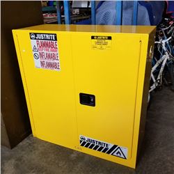 YELLOW METAL SHOP CABINET JUSTRITE W/ KEYS