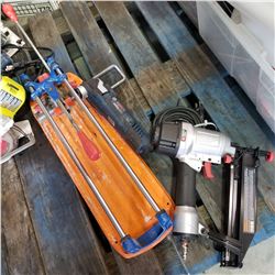 BOSCH ANGLE GRINDER, PORTER CABLE NAILER, AND TILE CUTTER