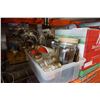 Image 1 : TRAY AND 2 BOXES OF KITCHEN ITEMS, COLLECTIBLES, AND BAKE WARE