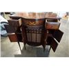 Image 2 : ANTIQUE INLAID BOW FRONT CABINET W/ GARRARD GRAMOPHONE COMPONENTS AND SPEAKER