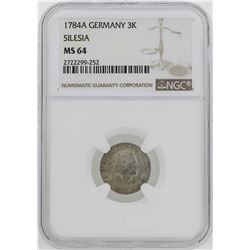 1784-A Germany Silesia 3 Krezuer Coin NGC MS64