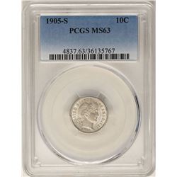 1905-S Barber Dime Coin PCGS MS63