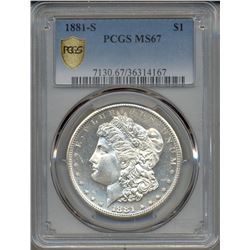 1881-S $1 Morgan Silver Dollar Coin PCGS MS67