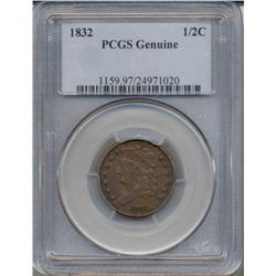 1832 Liberty Half Cent Coin PCGS Genuine