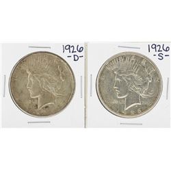 Lot of 1926-D & 1926-S $1 Peace Silver Dollar Coins