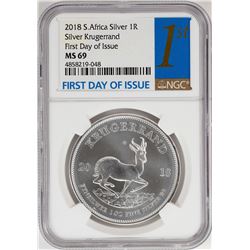 2018 South Africa Krugerrand Silver Coin NGC MS69 First Day of Issue