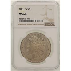 1881-S $1 Morgan Silver Dollar Coin NGC MS64