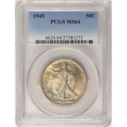 1945 Walking Liberty Half Dollar Coin PCGS MS64