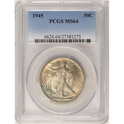 1945 Walking Liberty Half Dollar Coin PCGS MS64