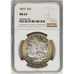 1879 $1 Morgan Silver Dollar Coin NGC MS63 Nice Toning