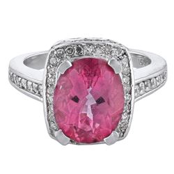 14KT White Gold 5.00ct Pink Topaz and Diamond Ring