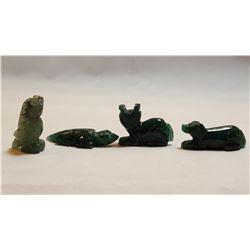 Rare Natural Jade 4 Piece Hand Carved Animal Figurines