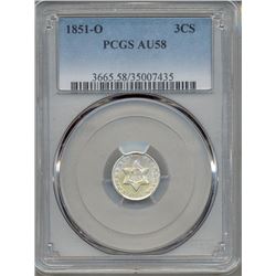 1851-O Three Cent Coin PCGS AU58