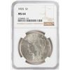 Image 1 : 1925 $1 Peace Silver Dollar Coin NGC MS64