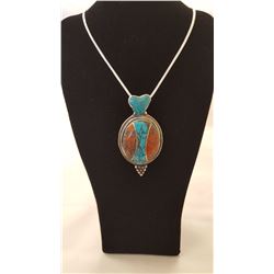 Turquoise Red Coral And Blue Lapis Lazuli Pendant with Chain