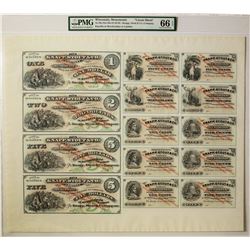 Uncut Sheet of Knapp, Stout & Co Menomonie, WI Obsolete Notes PMG 66EPQ