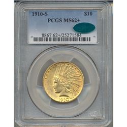 1910-S $10 Indian Head Eagle Gold Coin PCGS MS62+ CAC