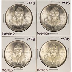 Lot of (4) 1978 Mexico Cien Pesos Silver Coins