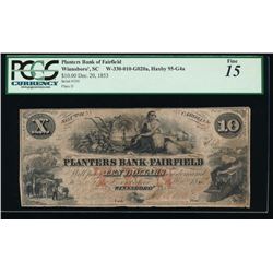 1853 $10 Planters Bank of Fairfield Obsolete Note PCGS 15