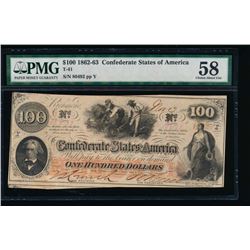 1862-63 $100 Confederate States of America Note PMG 58
