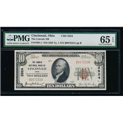 1929 $10 Cincinnati National Bank Note PMG 65EPQ
