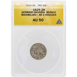 1625 Germany-Bava 2 Kreuzer Munich Maximilian I Silver Coin ANACS AU50