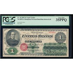 1862 $1 Legal Tender Note PCGS 35PPQ