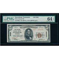 1929 $5 Dyersburg National Bank Note PMG 64EPQ