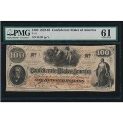 1862-63 $100 Confederate States of America Note PMG 61