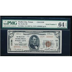 1929 $5 Wolfe City National Bank Note PMG 64EPQ Low Serial Number