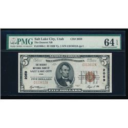 1929 $5 Salt Lake City National Bank Note PMG 64EPQ