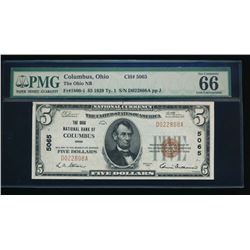 1929 $5 Columbus National Bank Note PMG 66EPQ