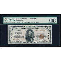 1929 $5 Rantoul National Bank Note PMG 66EPQ