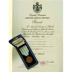 Medals Romania AWARD AND DOCUMENT OF MAJOR DR. DU