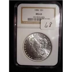 1886 Morgan Silver Dollar  NGC  MS 63