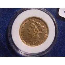 1897 $5.00 Liberty Head Gold Coin  AU+