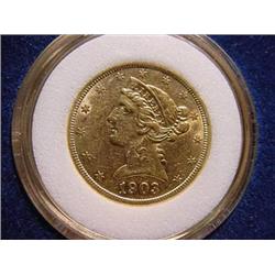 1903-S $5.00 Liberty Head Gold Coin  BU