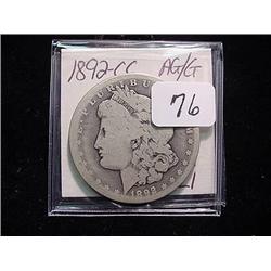 1892-CC Morgan Silver Dollar  AG/ G