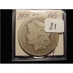 1893-CC Morgan Silver Dollar  AG