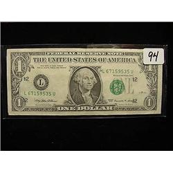 1999 $1.00 Federal Reserve Error  W/ Serial Numbe