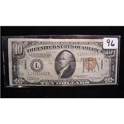 1934A $10.00 Silver Certificate Hawaii Note  F