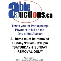 ALL ITEMS MUST BE REMOVED BY SUNDAY 3:00PM