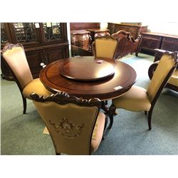 MICHAEL AMINI INLAYED DINING ROOM TABLE WITH LAZY SUSAN AND 4 CHAIRS.  APPROXIMATE RETAIL