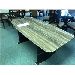 MARBLE TOP LEATHER BASE DINING TABLE.  RETAIL $3,000.00