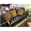 Image 1 : MICHAEL AMINI LAVELLE LEATHER SOFA WITH THROW CUSHIONS. RETAIL $6,800.00