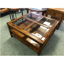 FLEXSTEEL TRADITIONAL OAK WITH GLASS TOP COFFEE TABLE.  RETAIL $1,899.00