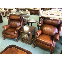 PAIR OF FLEXSTEEL DARK BROWN LEATHER RECLINING HIBACH CHAIRS.  RETAIL $4,299.99 EACH