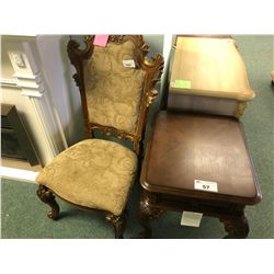 ENTRANCE SET INC. SIDE TABLE AND WOOD FRAME CHAIR.