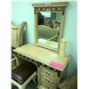 Image 1 : ESPANOL MAKE UP DESK WITH MIRROR AND LEATHER TOP STOOL.  APPROXIMATE RETAIL $2,700.00