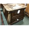 Image 2 : KIRKHAVEN QUEEN BED WITH TUFTED LEATHER HEADBOARD, FOOTBOARD, RAILS, AND 2 NIGHT STANDS.
